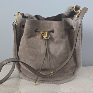 Ralph Lauren Taupe Suede Bucket Bag